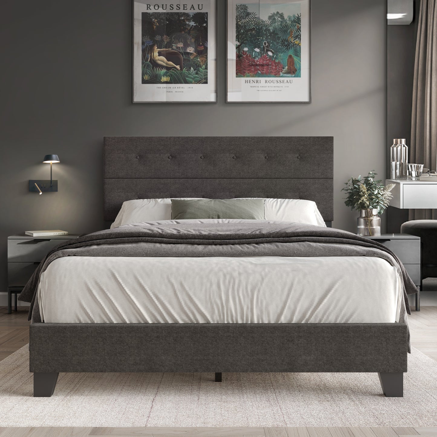 Sherlyne Button Tufted Upholstered Linen Bed