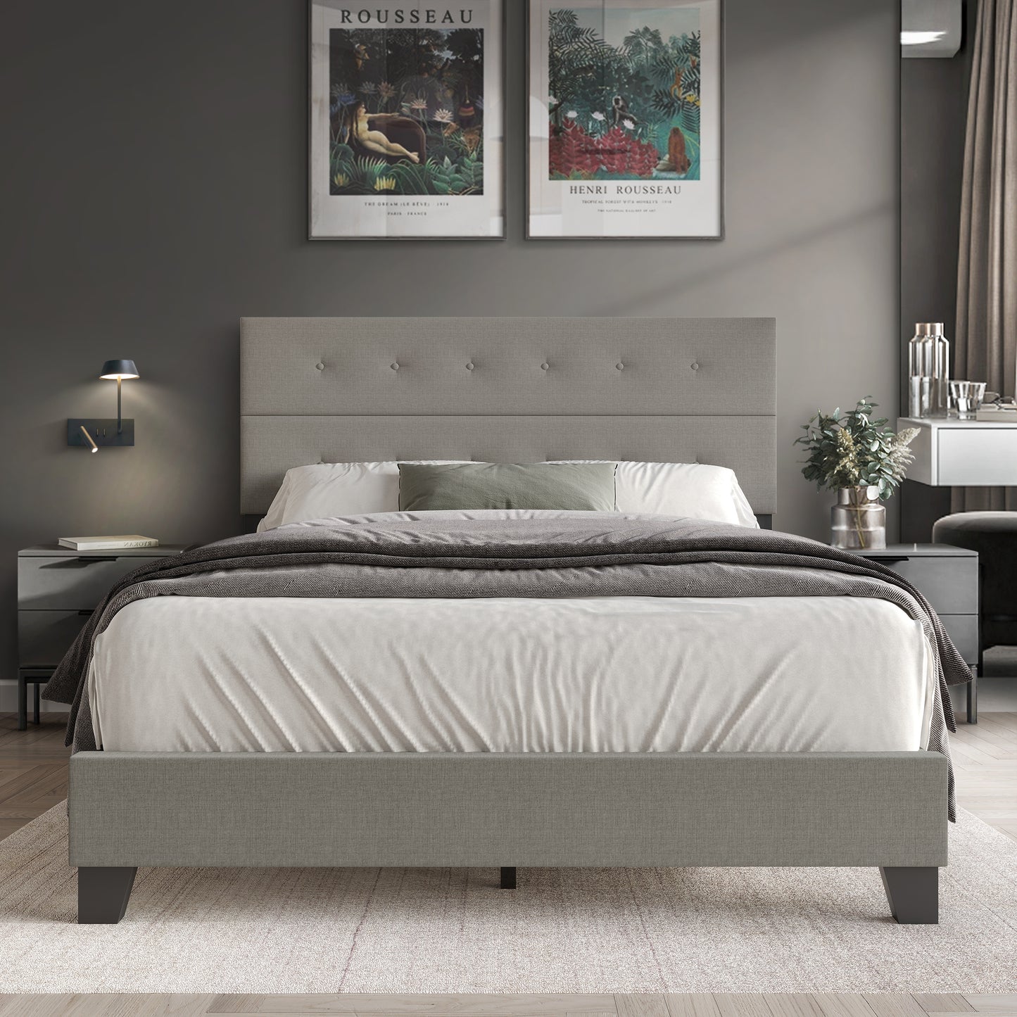 Sherlyne Button Tufted Upholstered Linen Bed
