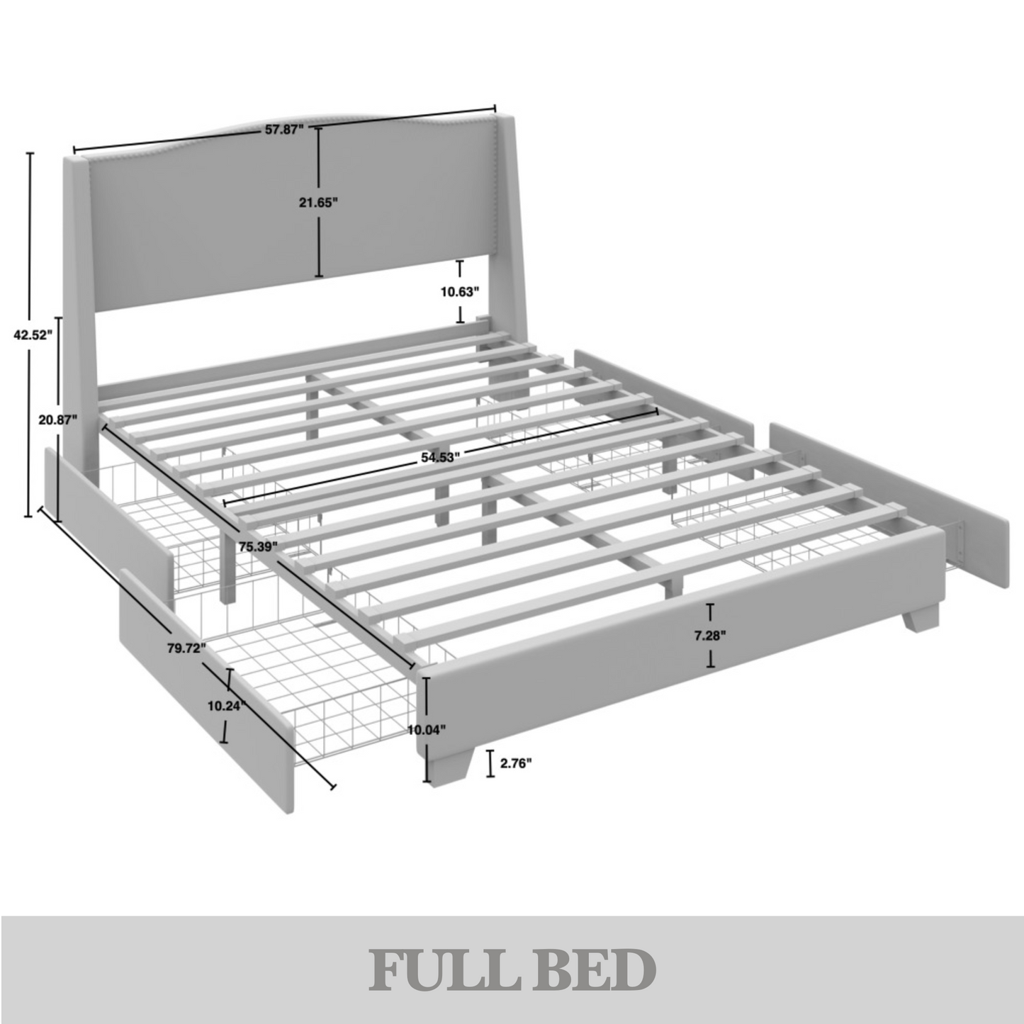 Nikrae Chrome Nailhead Wingback Upholstered Bed with Drawers