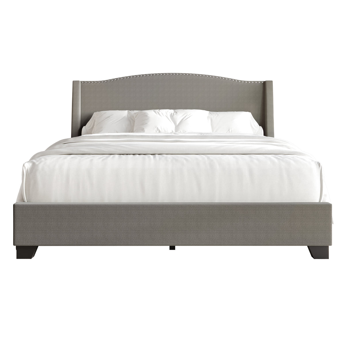 Nikrae Chrome Nailhead Wingback Upholstered Bed with Drawers