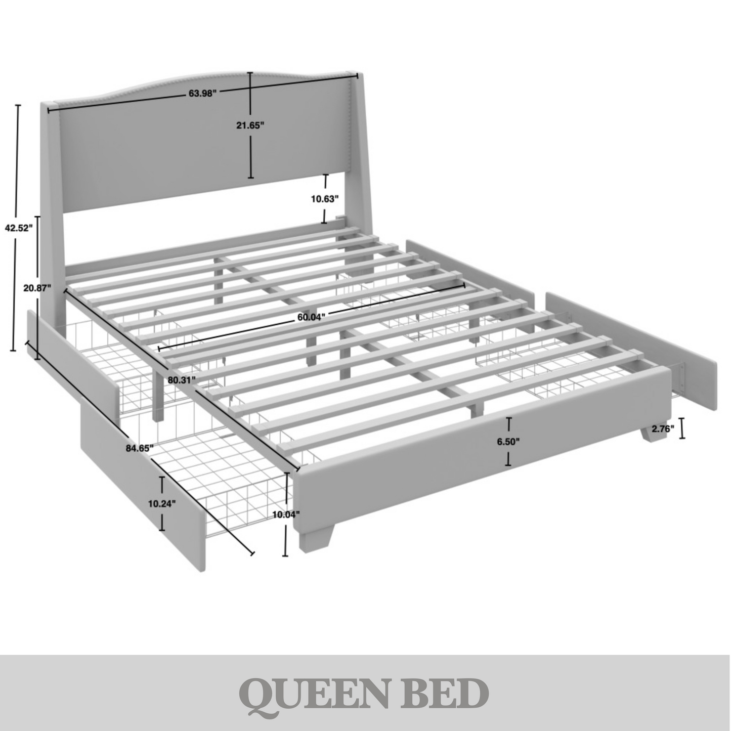 Nikrae Chrome Nailhead Wingback Upholstered Bed with Drawers