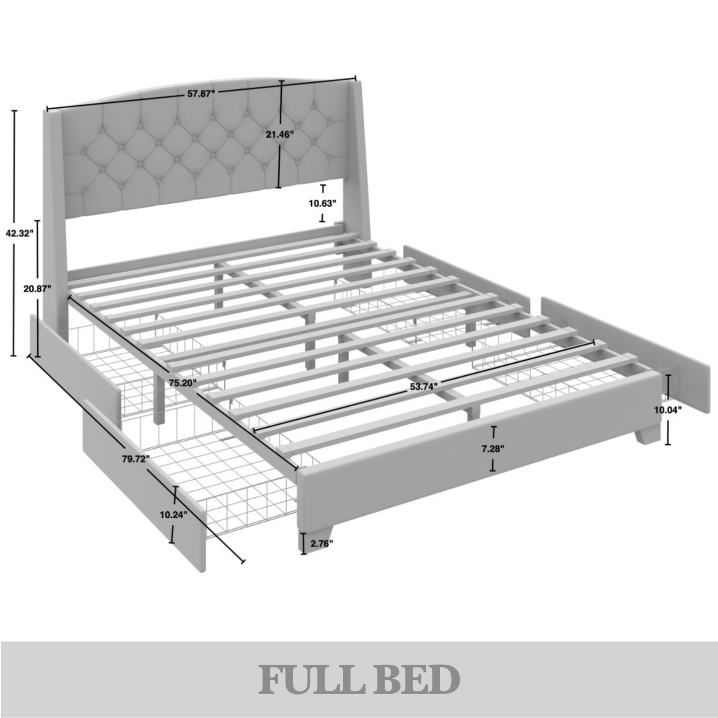 Laksha Button Tufted Wingback Upholstered Bed with Drawers