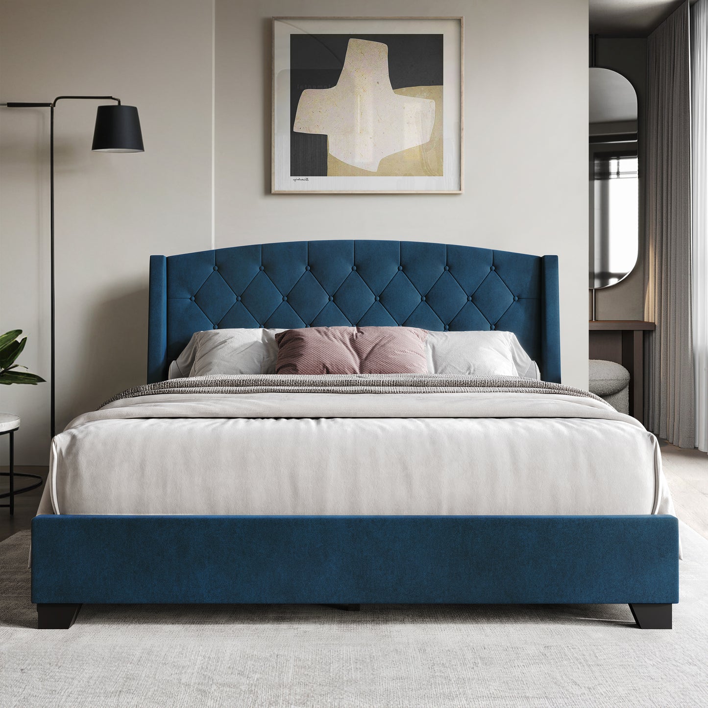 Laksha Button Tufted Wingback Upholstered Bed with Drawers