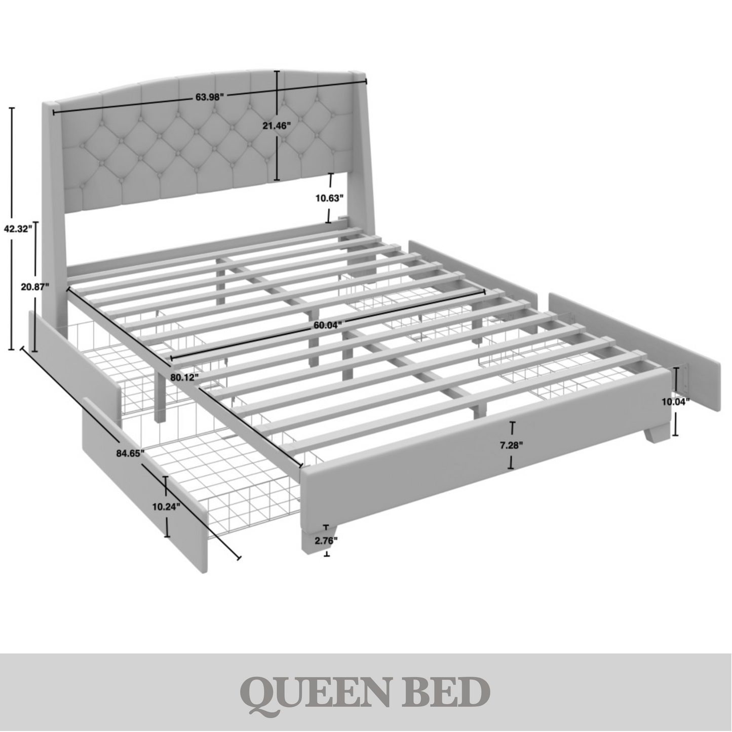 Laksha Button Tufted Wingback Upholstered Bed with Drawers