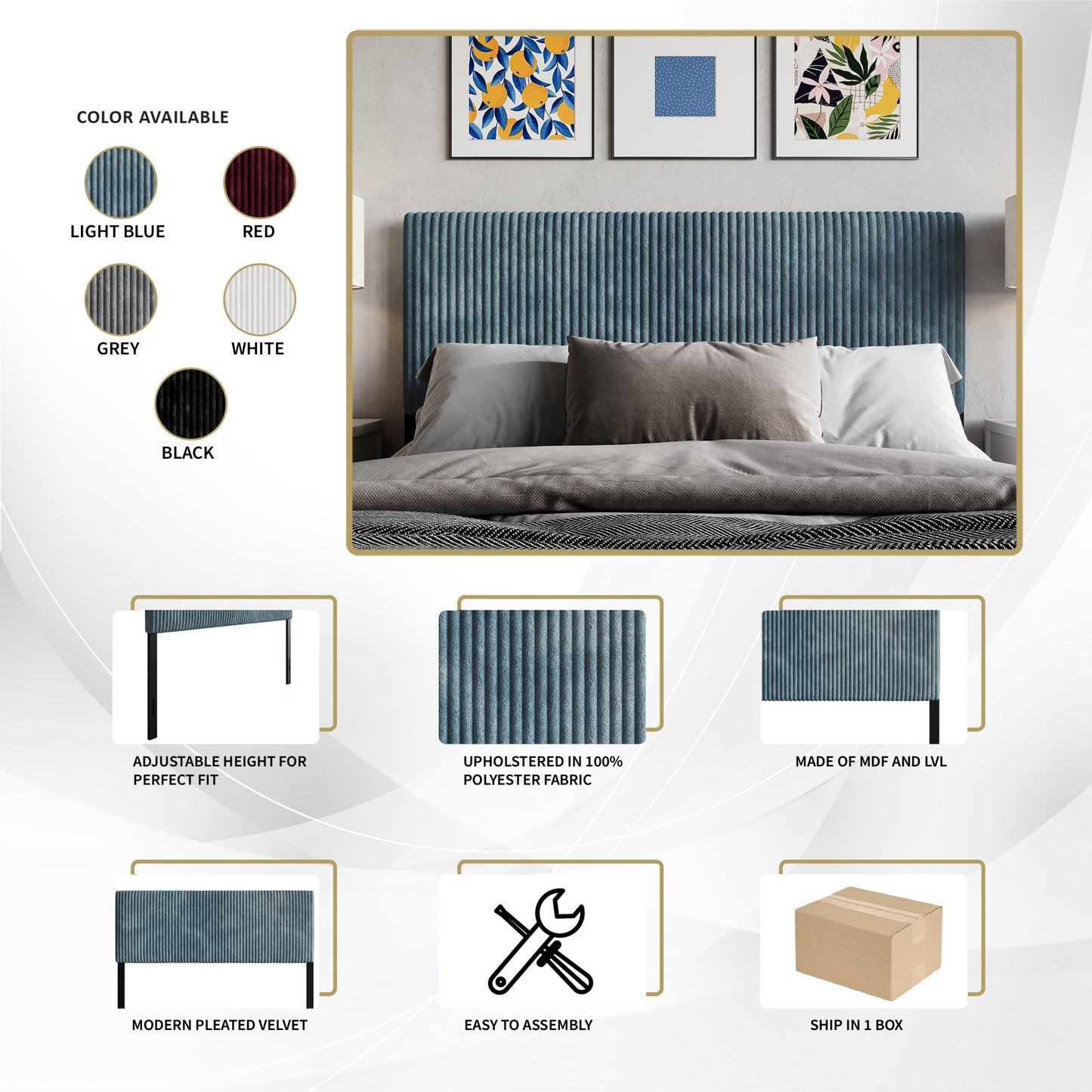 Natusuko Modern Upholstered Pleated Velvet Headboard