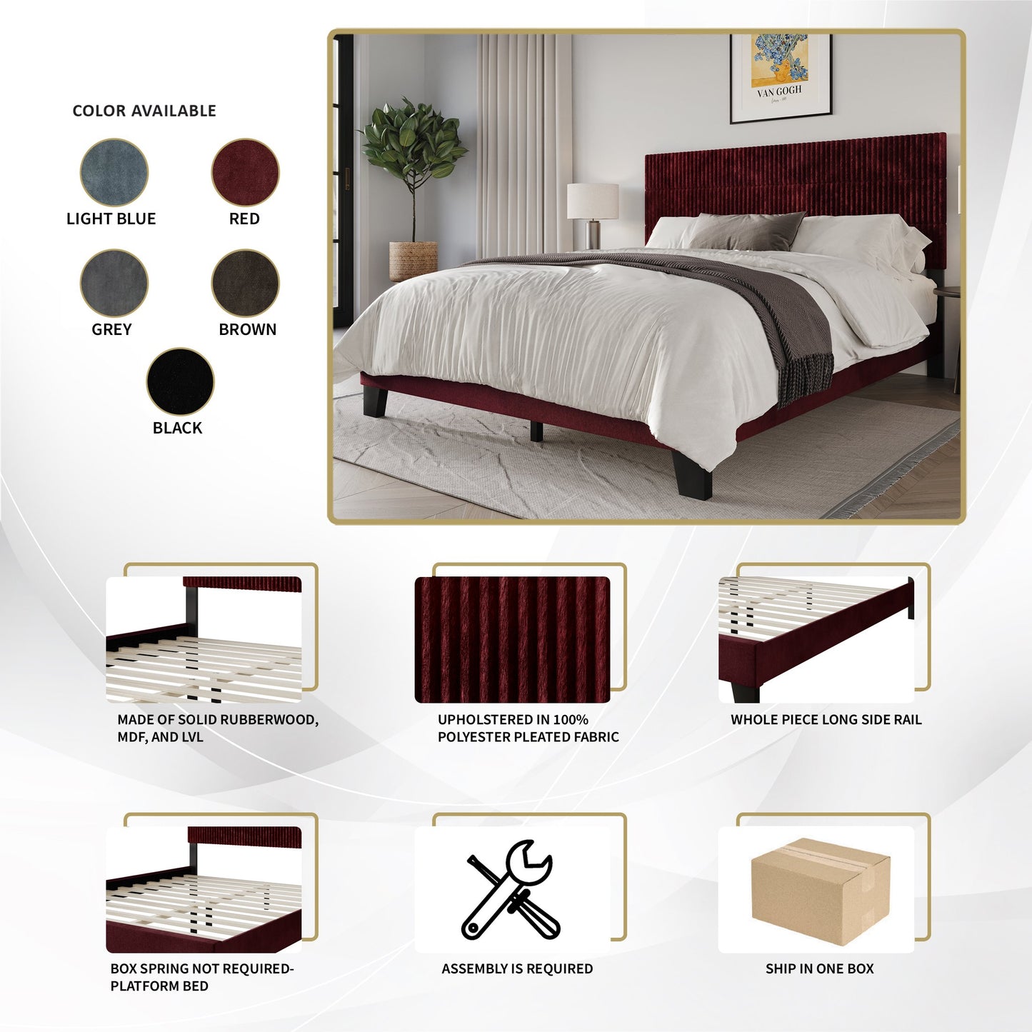 Muehlebach Mid-Century Modern Velvet Platform Bed