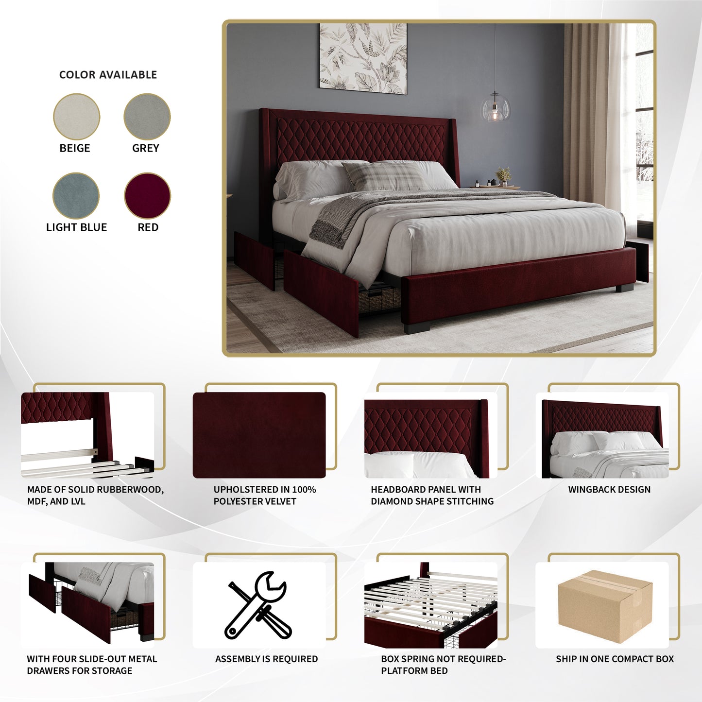 Huckins Velvet Luxurious Bed
