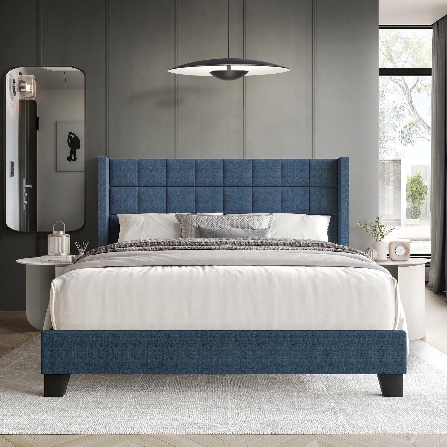 Jiahang Wingback Linen Upholstered Panel Bed