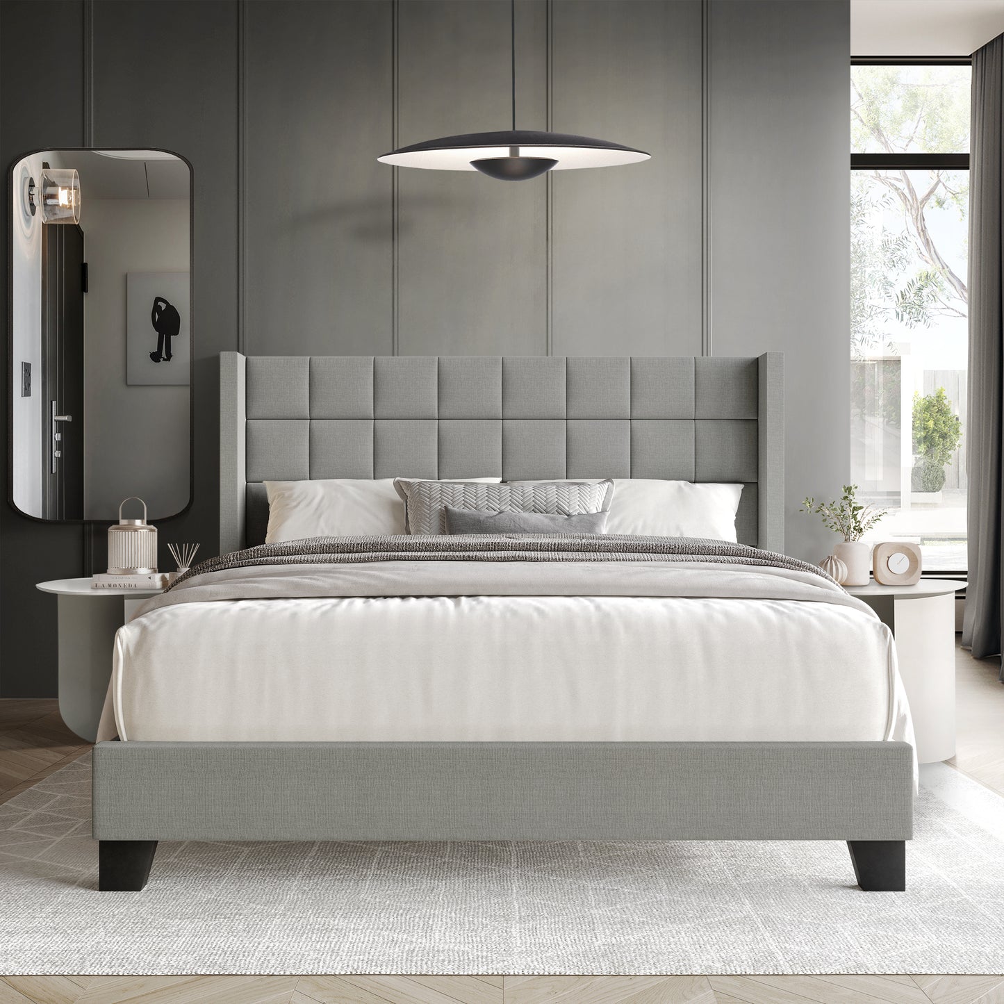 Jiahang Wingback Linen Upholstered Panel Bed