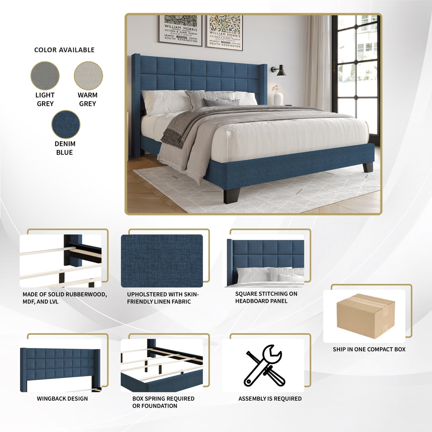 Jiahang Wingback Linen Upholstered Panel Bed