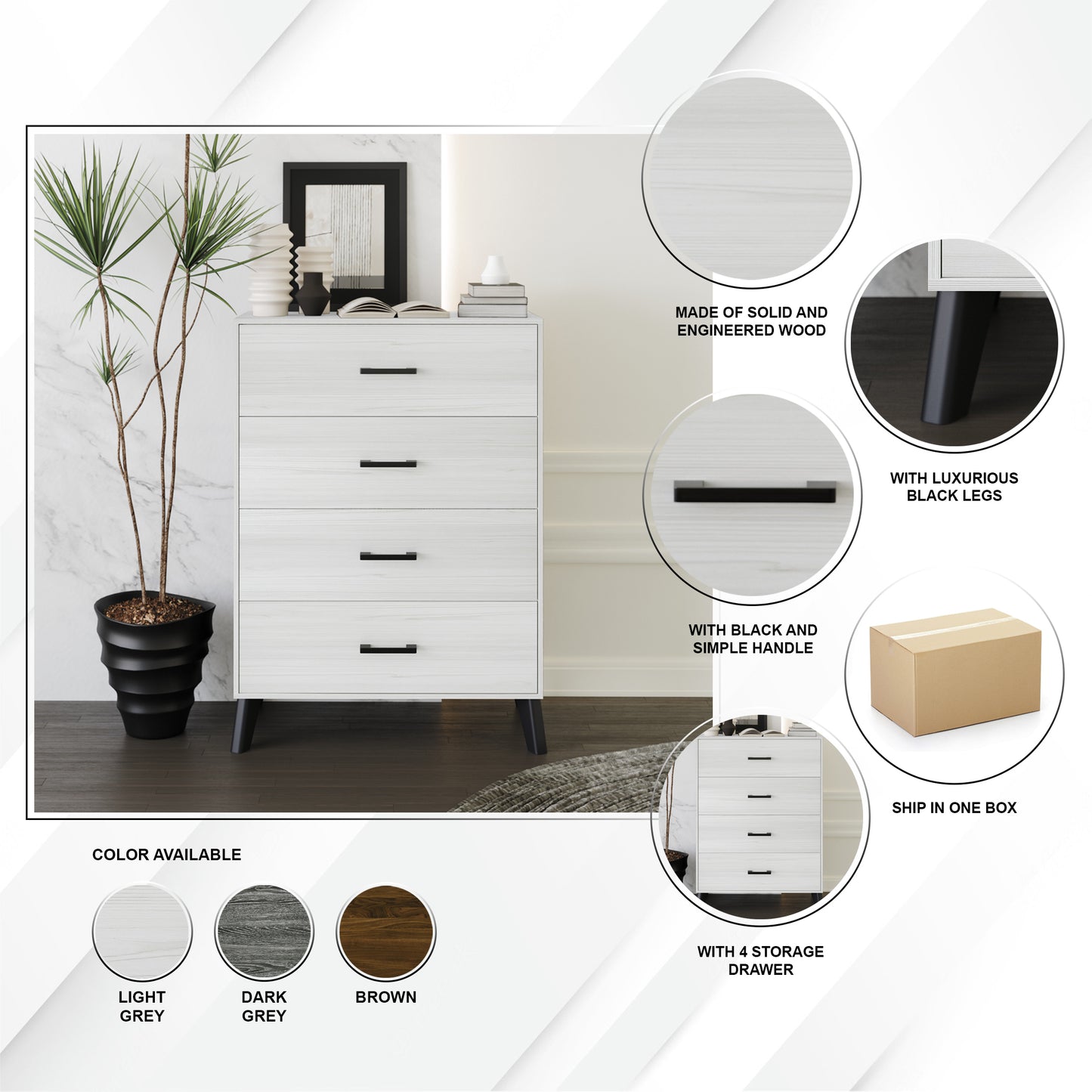 Jeweldine Style 4-Drawers Wooden Chest