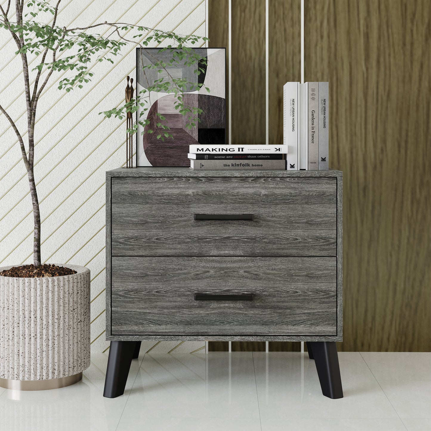 Jeweldine Style 2-Drawers Wooden Nightstand