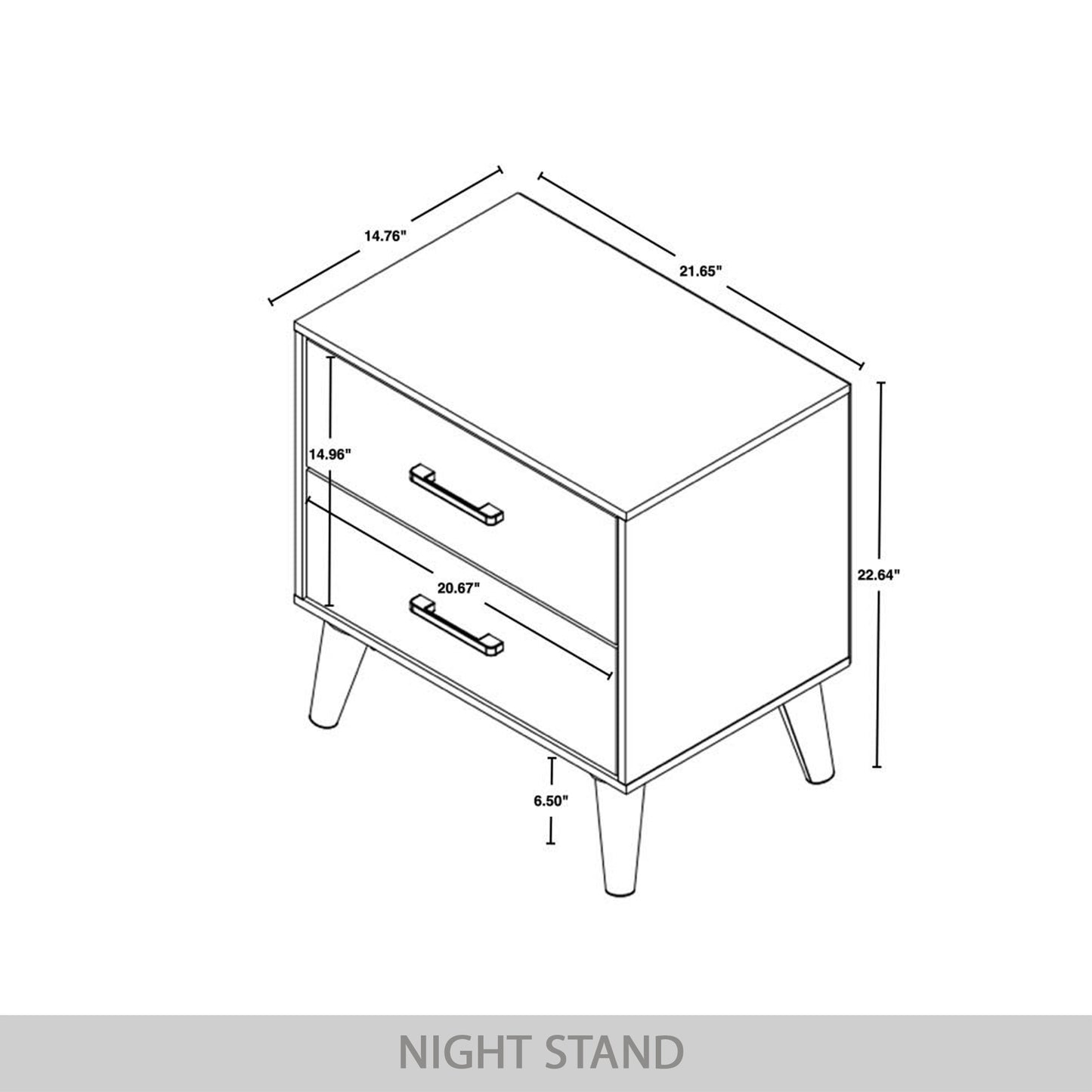 Jeweldine Style 2-Drawers Wooden Nightstand