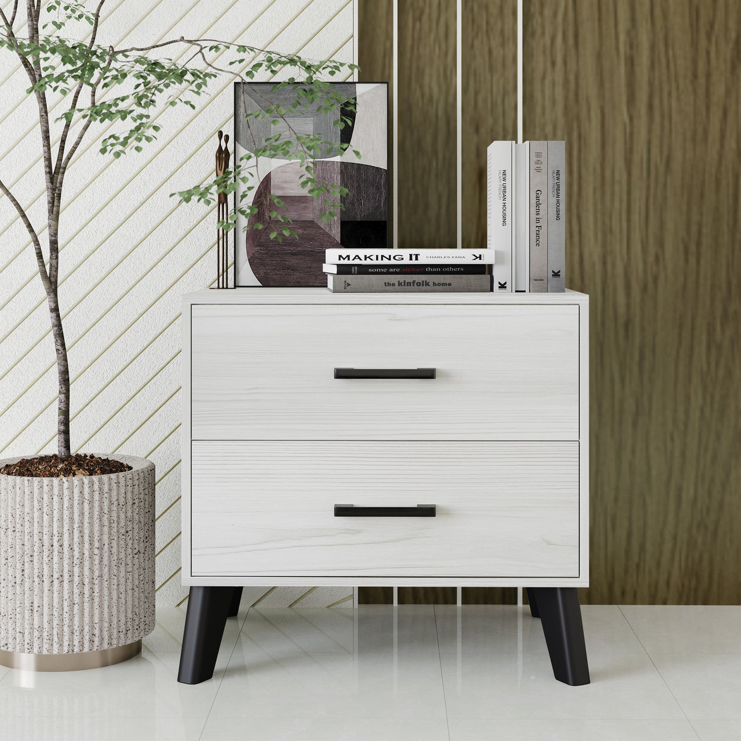 Jeweldine Style 2-Drawers Wooden Nightstand