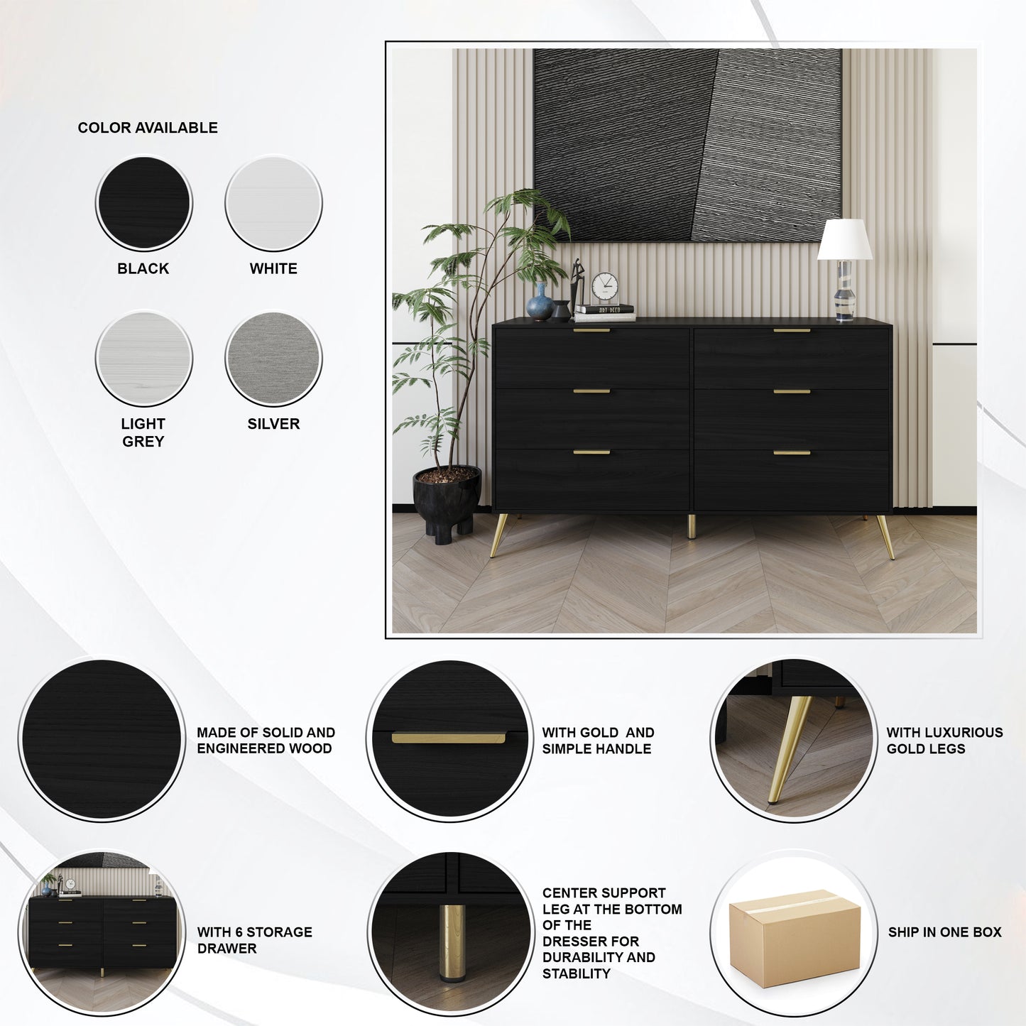 Rafiat 6-Drawers Wooden Dresser