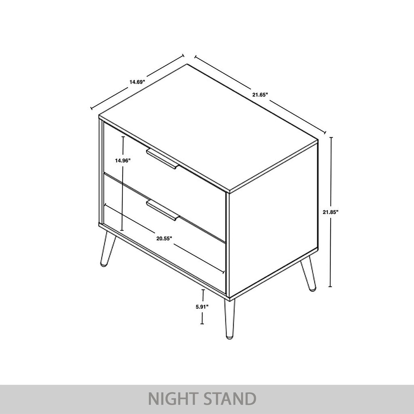 Rafiat 2-Drawers Wooden Nightstand