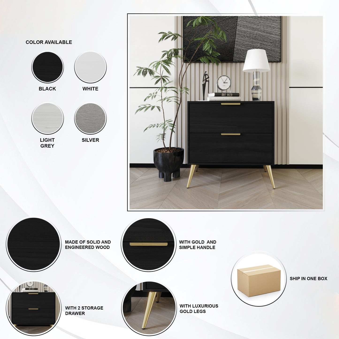 Rafiat 2-Drawers Wooden Nightstand