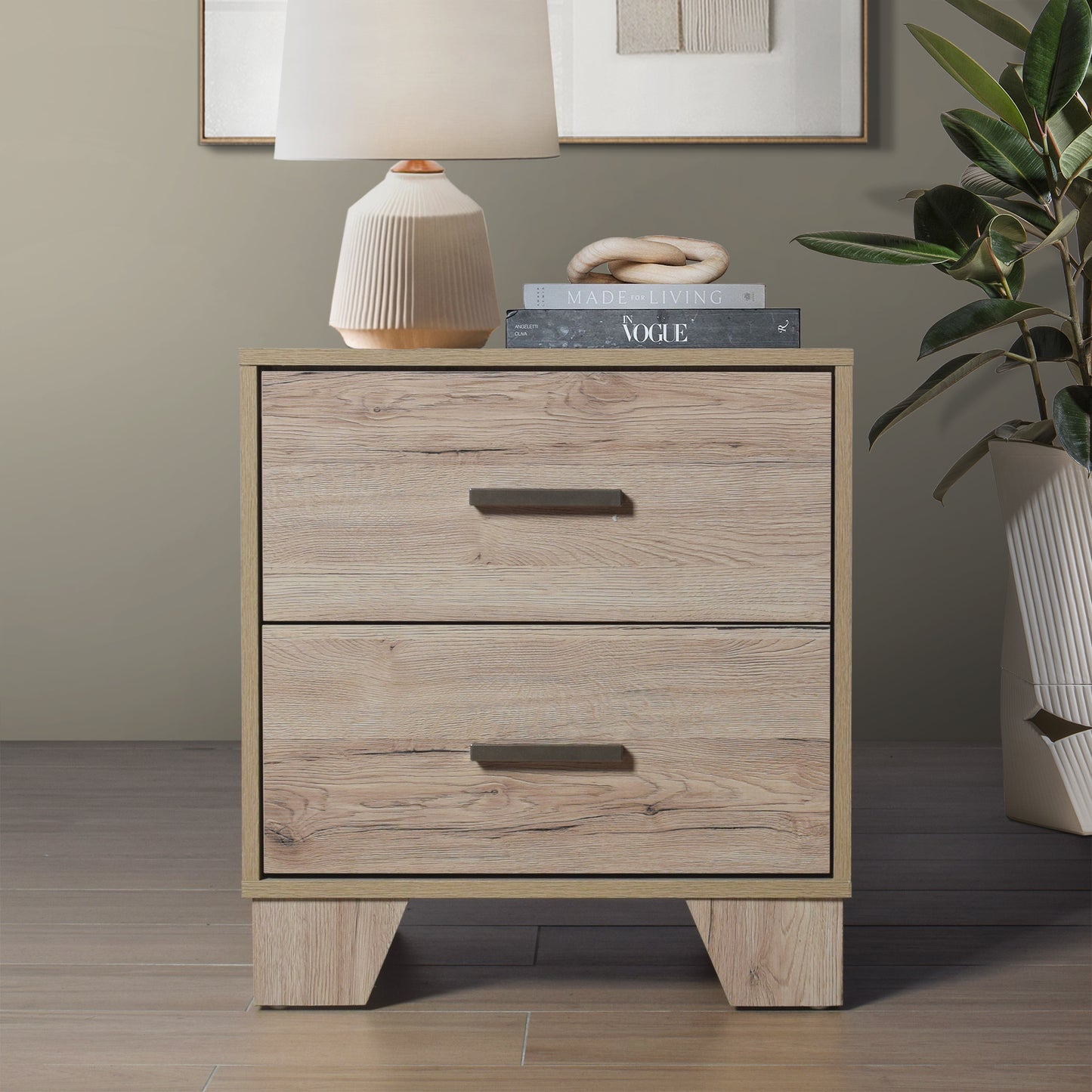 Rothger Clean-Lines 2-Drawers Wooden Nightstand