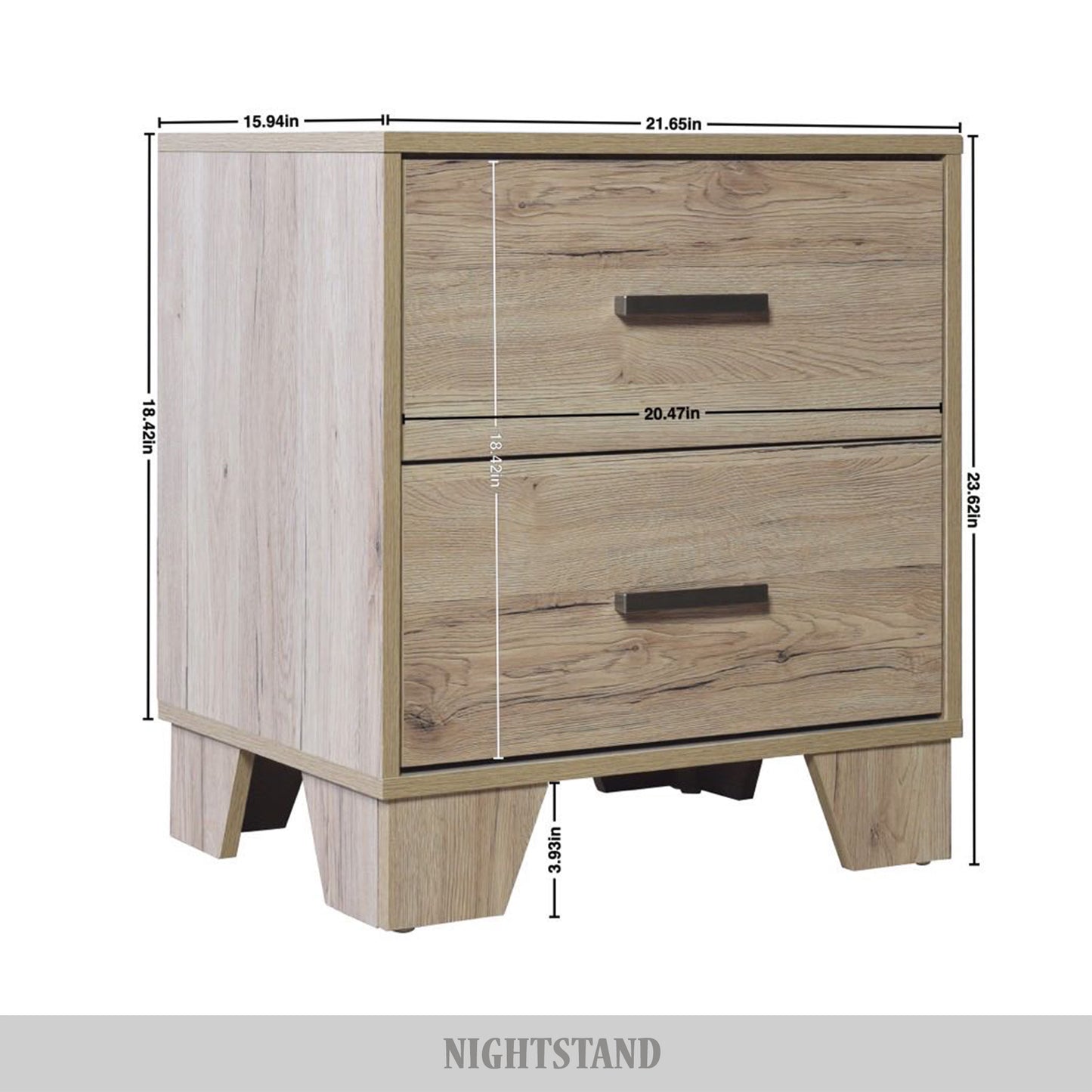 Rothger Clean-Lines 2-Drawers Wooden Nightstand