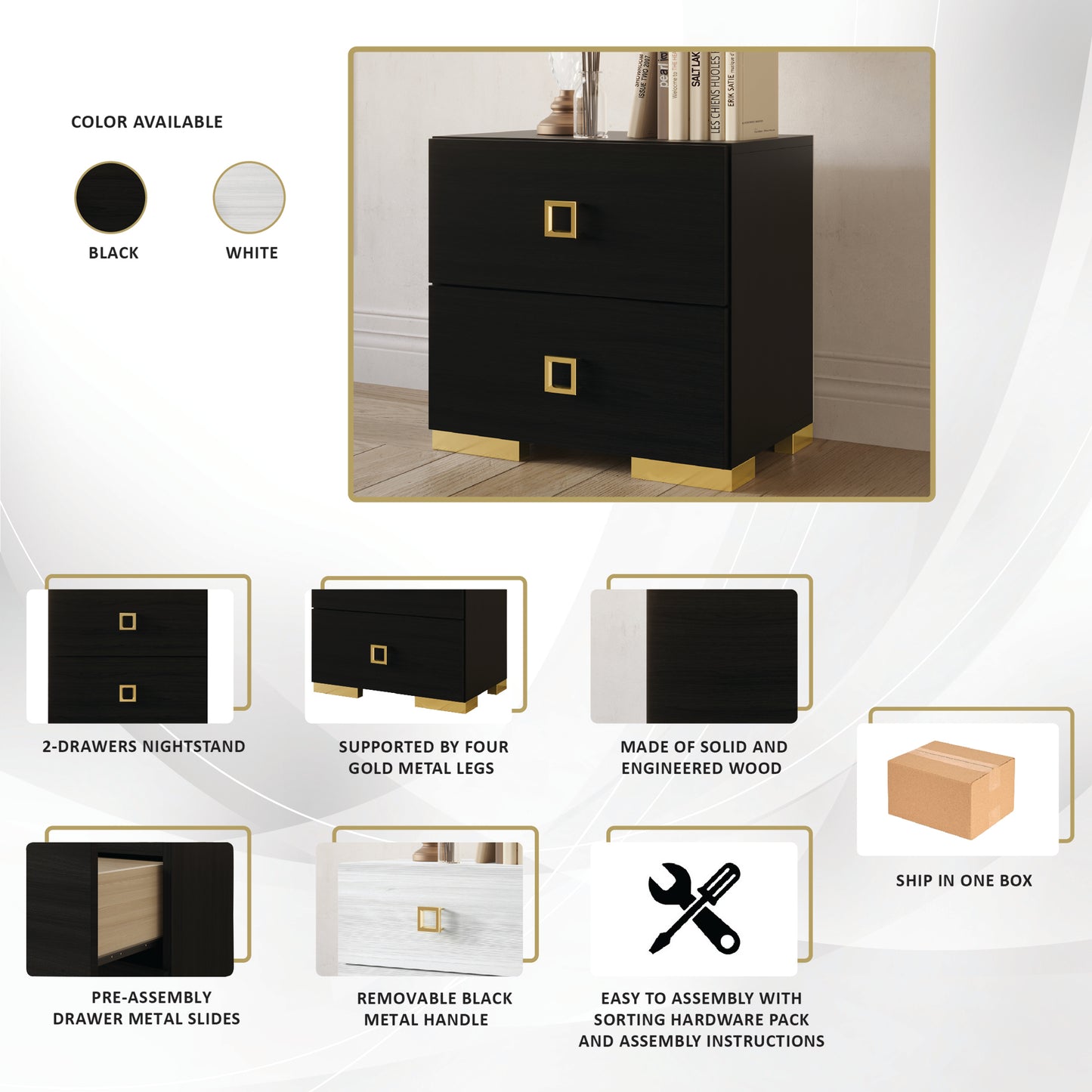 Matsuko Modern 2-Drawers Nightstand