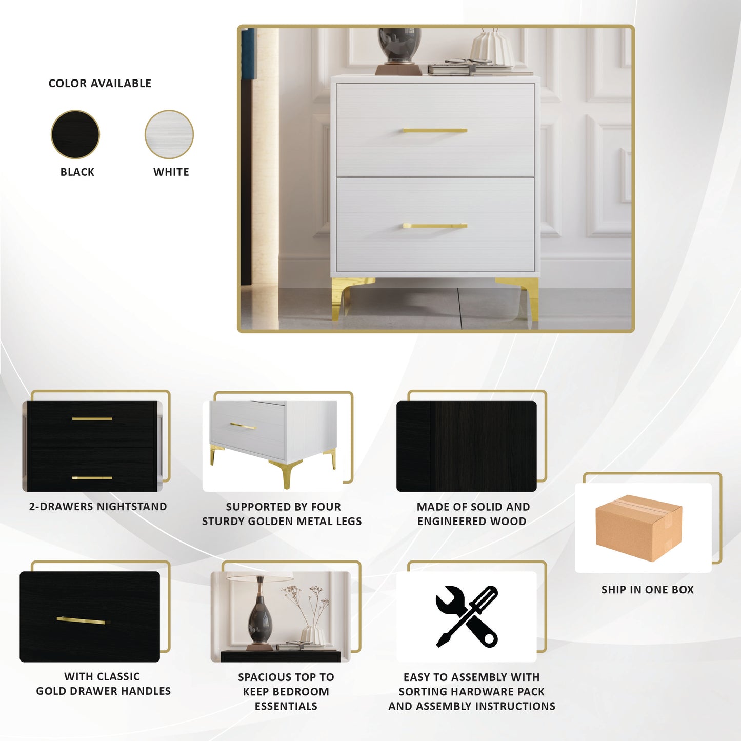 Maricus Stylish 2-Drawers Nightstand
