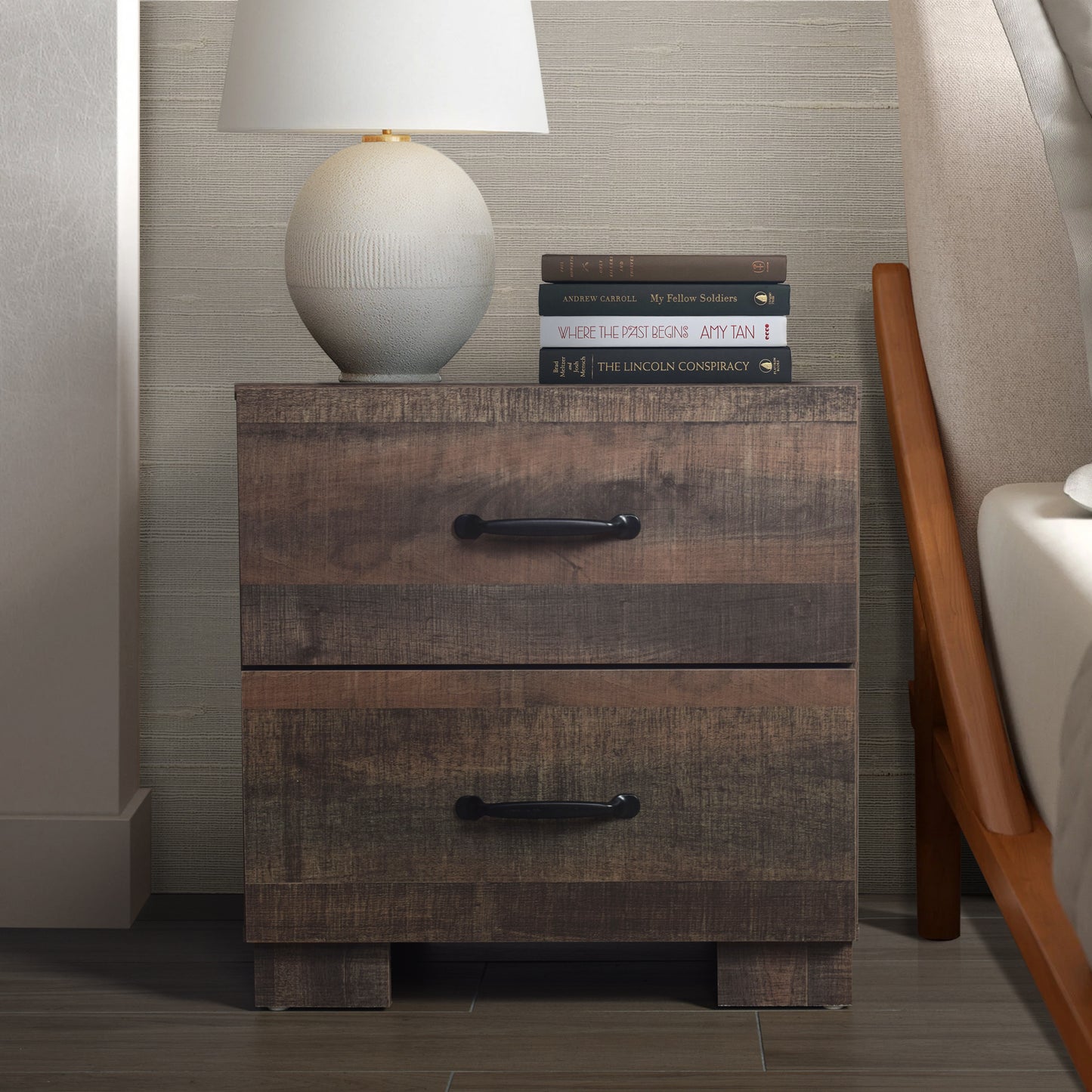 Rudolf Vintage Style 2-Drawers Wooden Nightstand