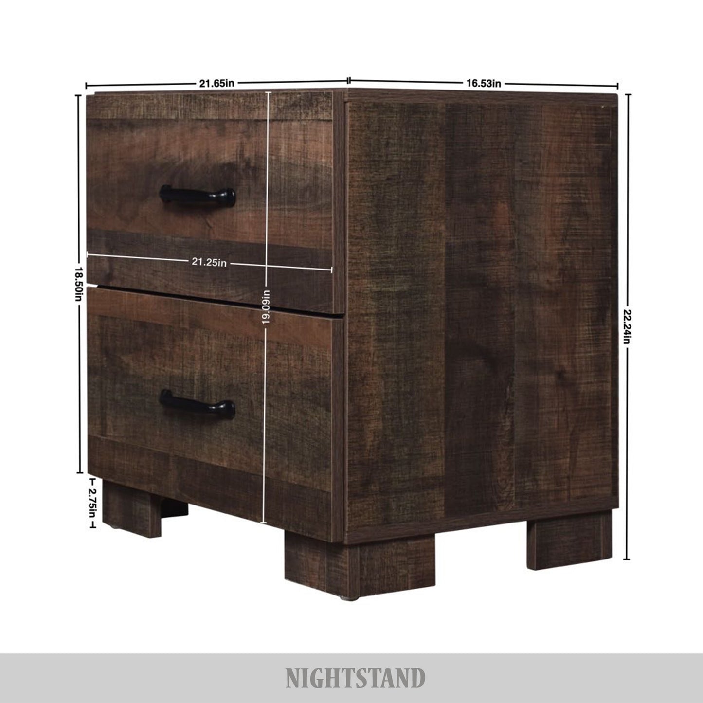Rudolf Vintage Style 2-Drawers Wooden Nightstand