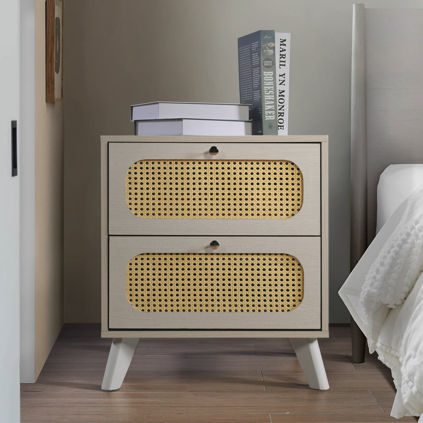 Adalade Rustic Modern 2-Drawers Wooden Nightstand