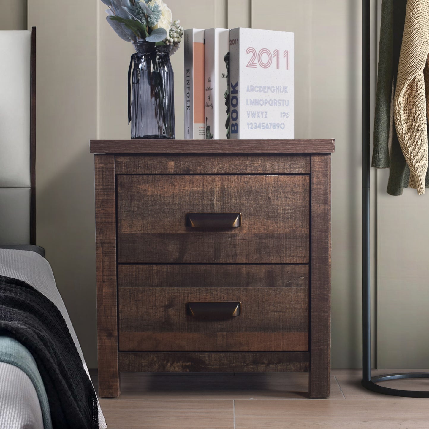 Niglaes Classic 2-Drawers Wooden Nightstand