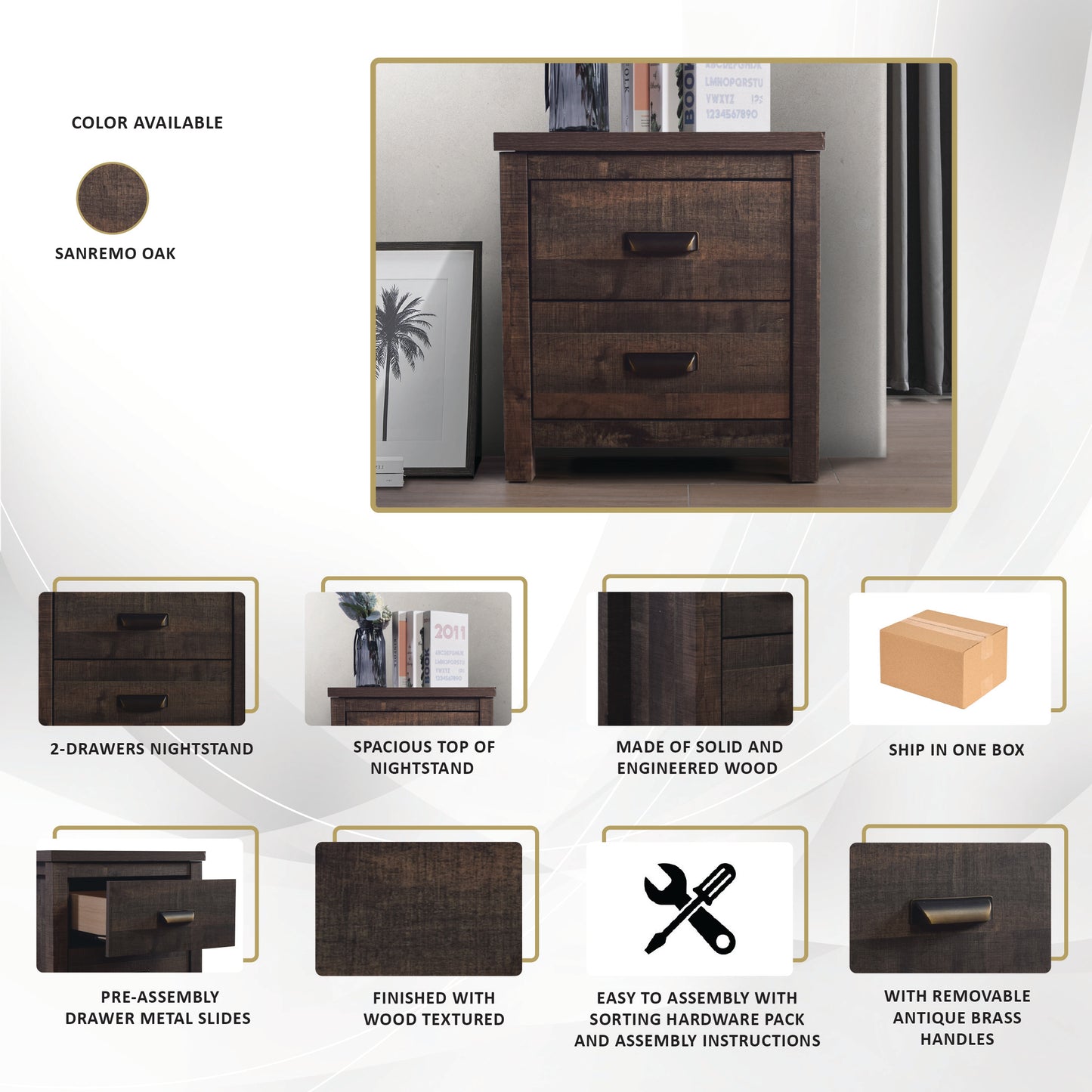 Niglaes Classic 2-Drawers Wooden Nightstand