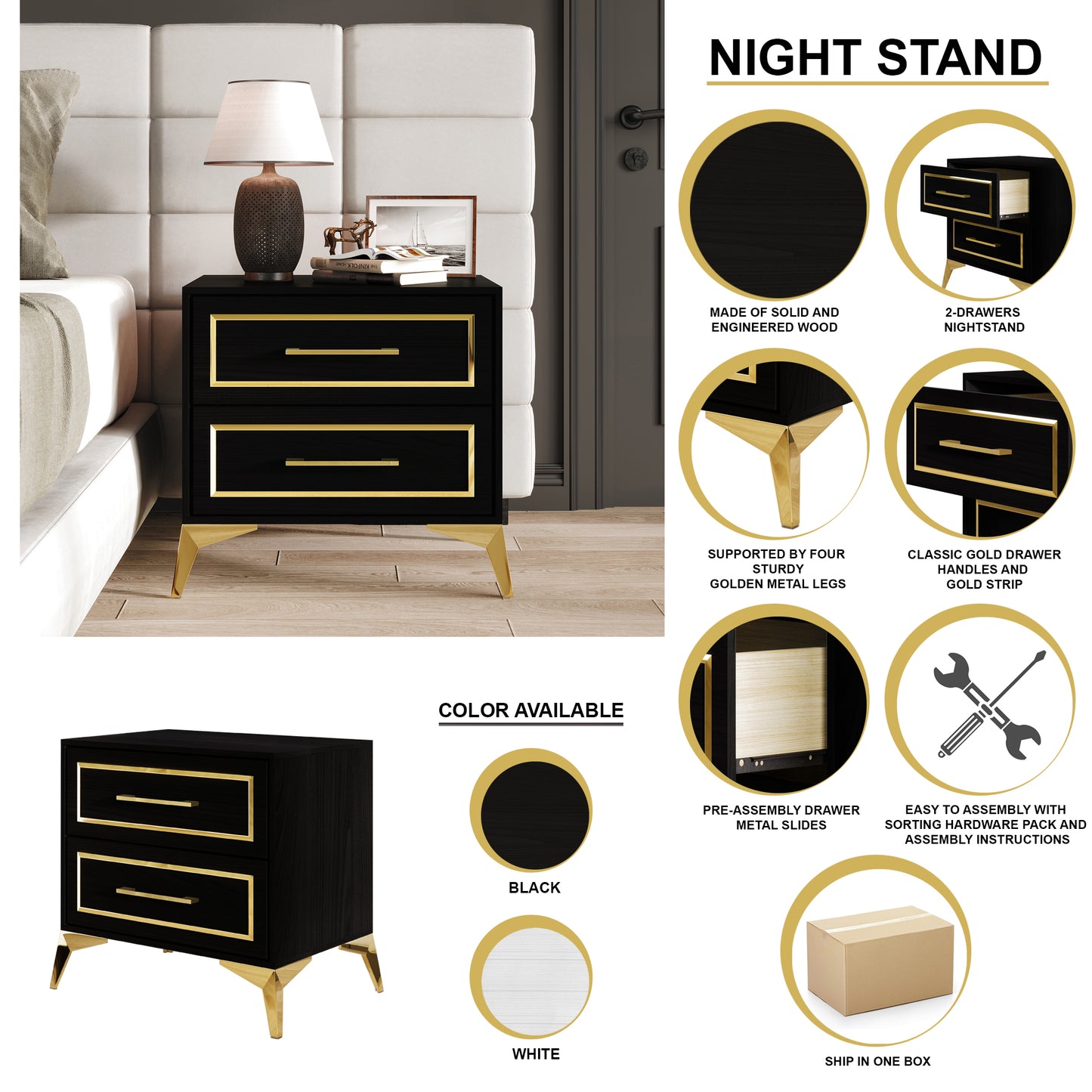 Baccus Nightstand with 2 Drawers