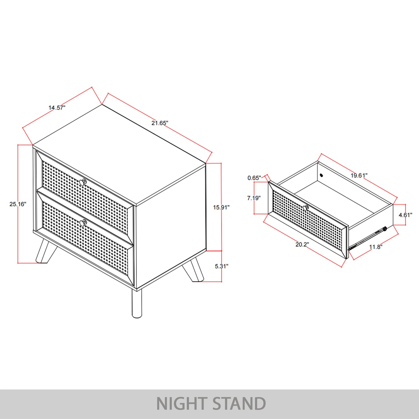 Porston Mid-Century Modern Nightstand