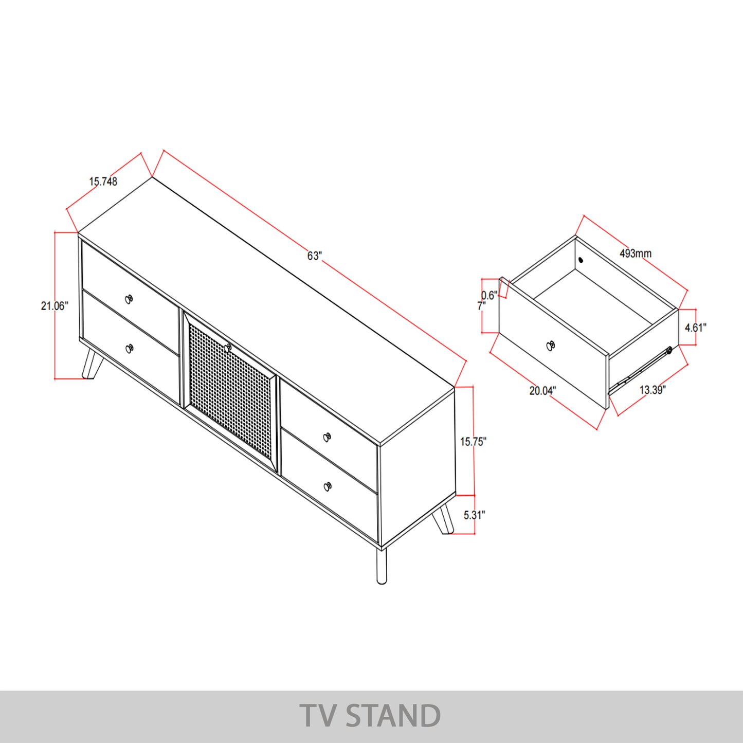 Porston Mid-Century Modern TV Stand Console