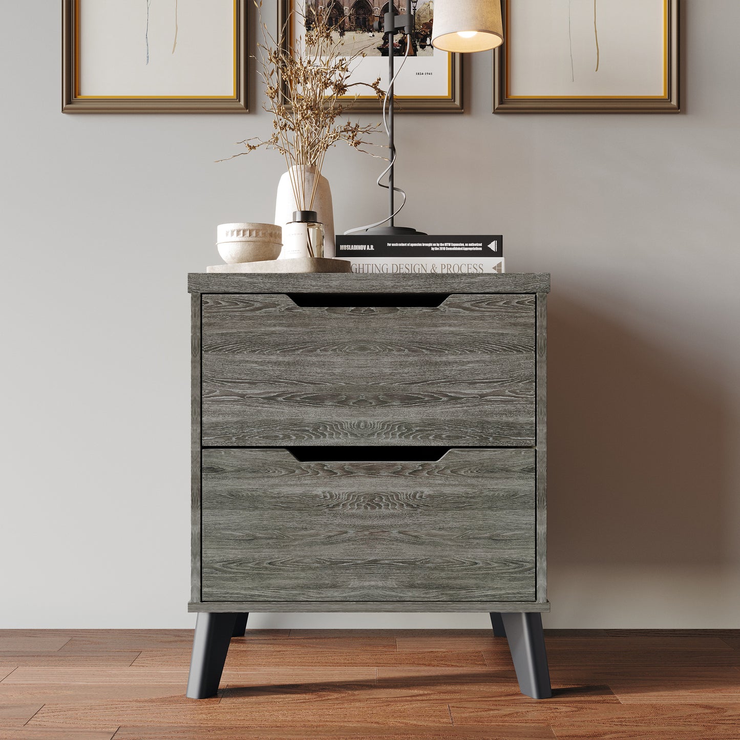 Ihor Chic and Vintage Wooden Nightstand with 2 drawers