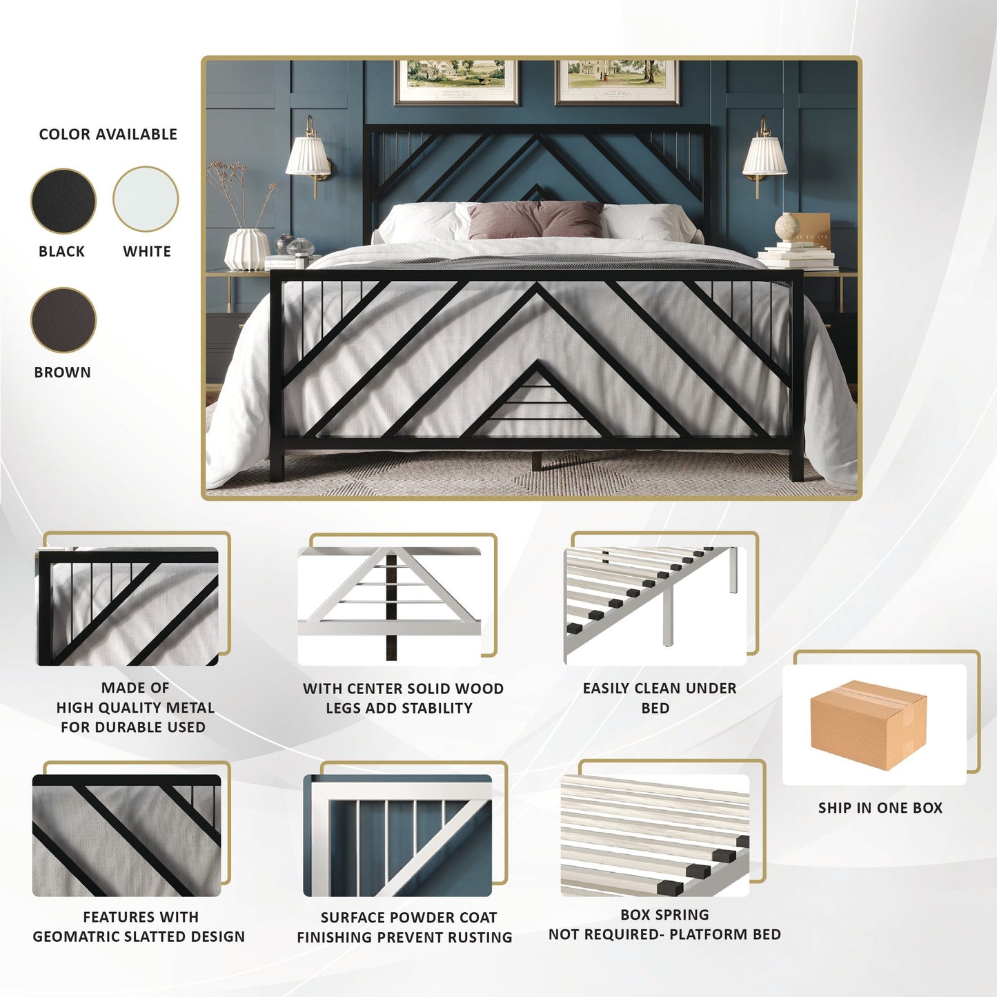 Sherrard Geometric Slat Metal Platform Bed