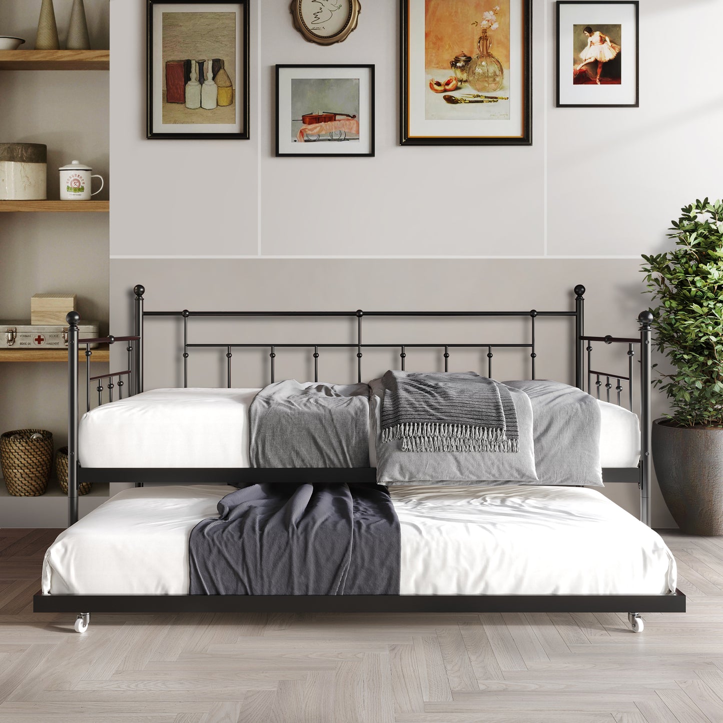 Keilyn Victorian Metal Twin Daybed with Trundle