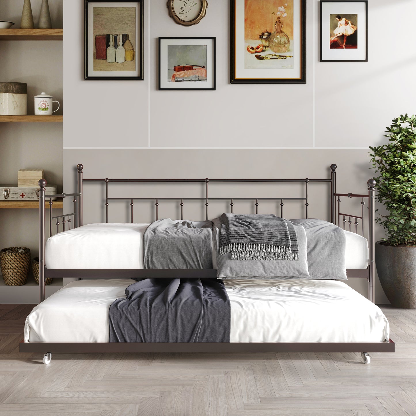 Keilyn Victorian Metal Twin Daybed with Trundle