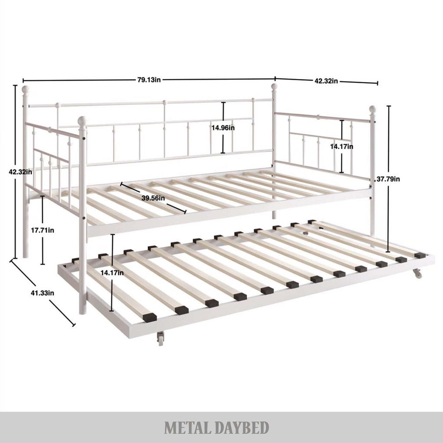 Keilyn Victorian Metal Twin Daybed with Trundle