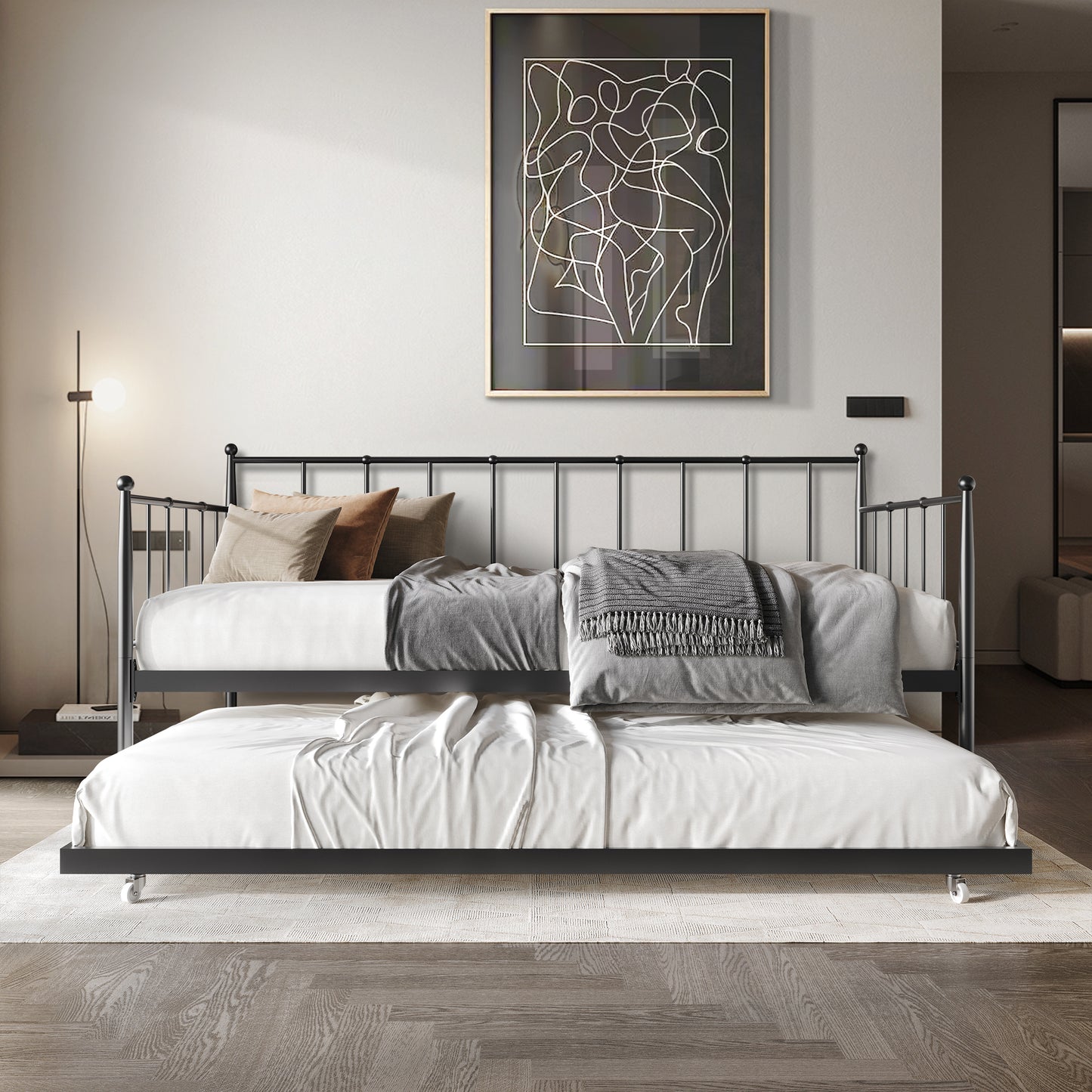 Mjudi Twin Size Metal Daybed with Trundle