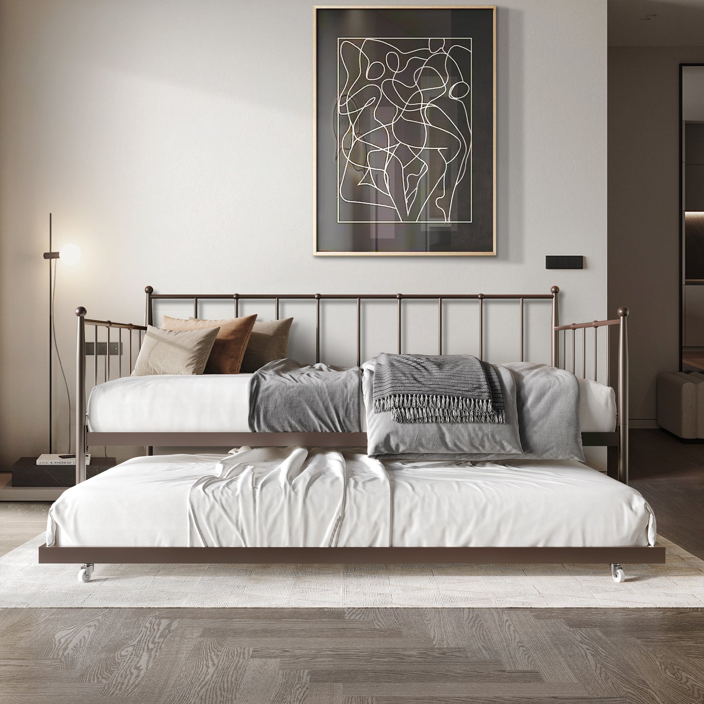 Mjudi Twin Size Metal Daybed with Trundle