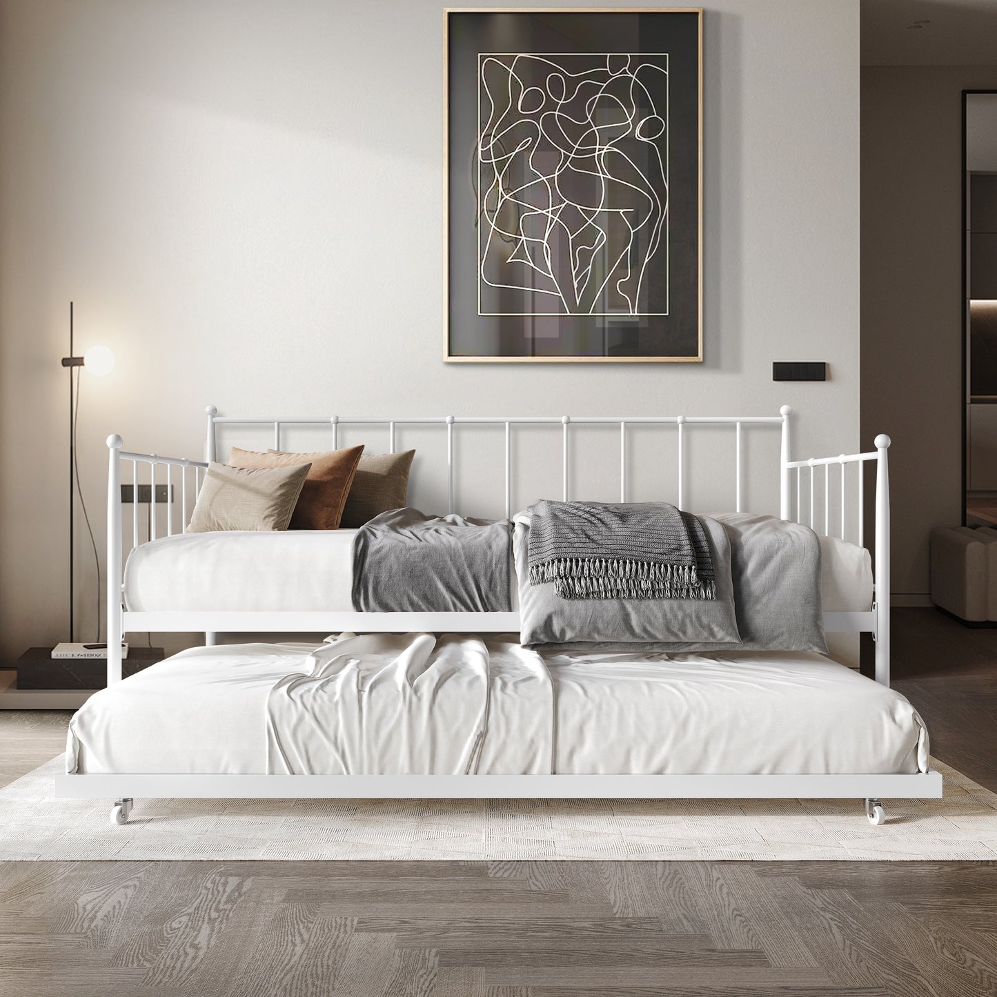 Mjudi Twin Size Metal Daybed with Trundle