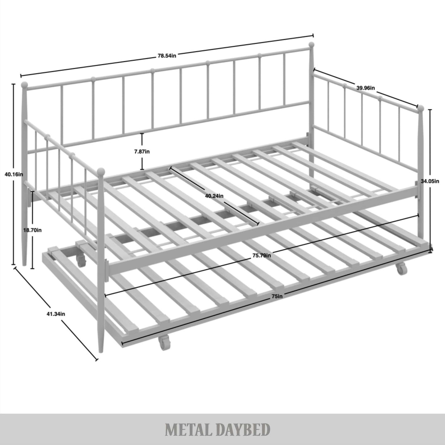 Mjudi Twin Size Metal Daybed with Trundle