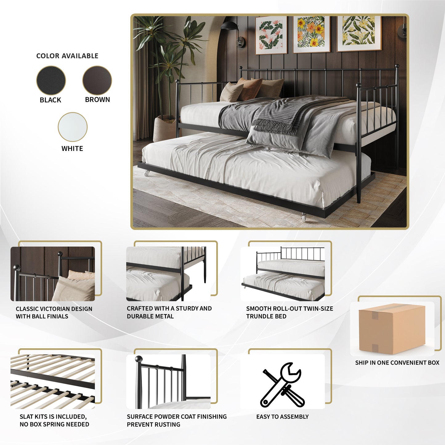 Mjudi Twin Size Metal Daybed with Trundle