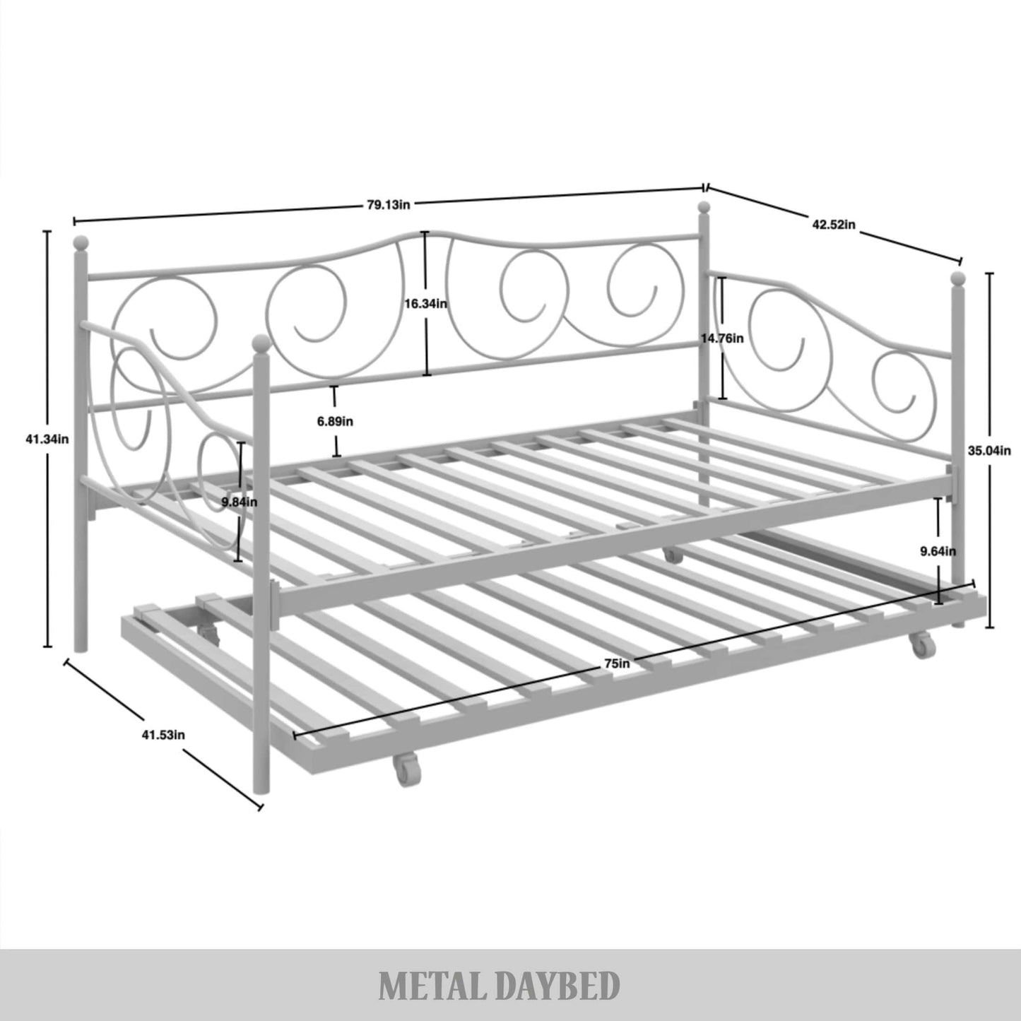 Odlo Twin Size Metal Daybed with Trundle
