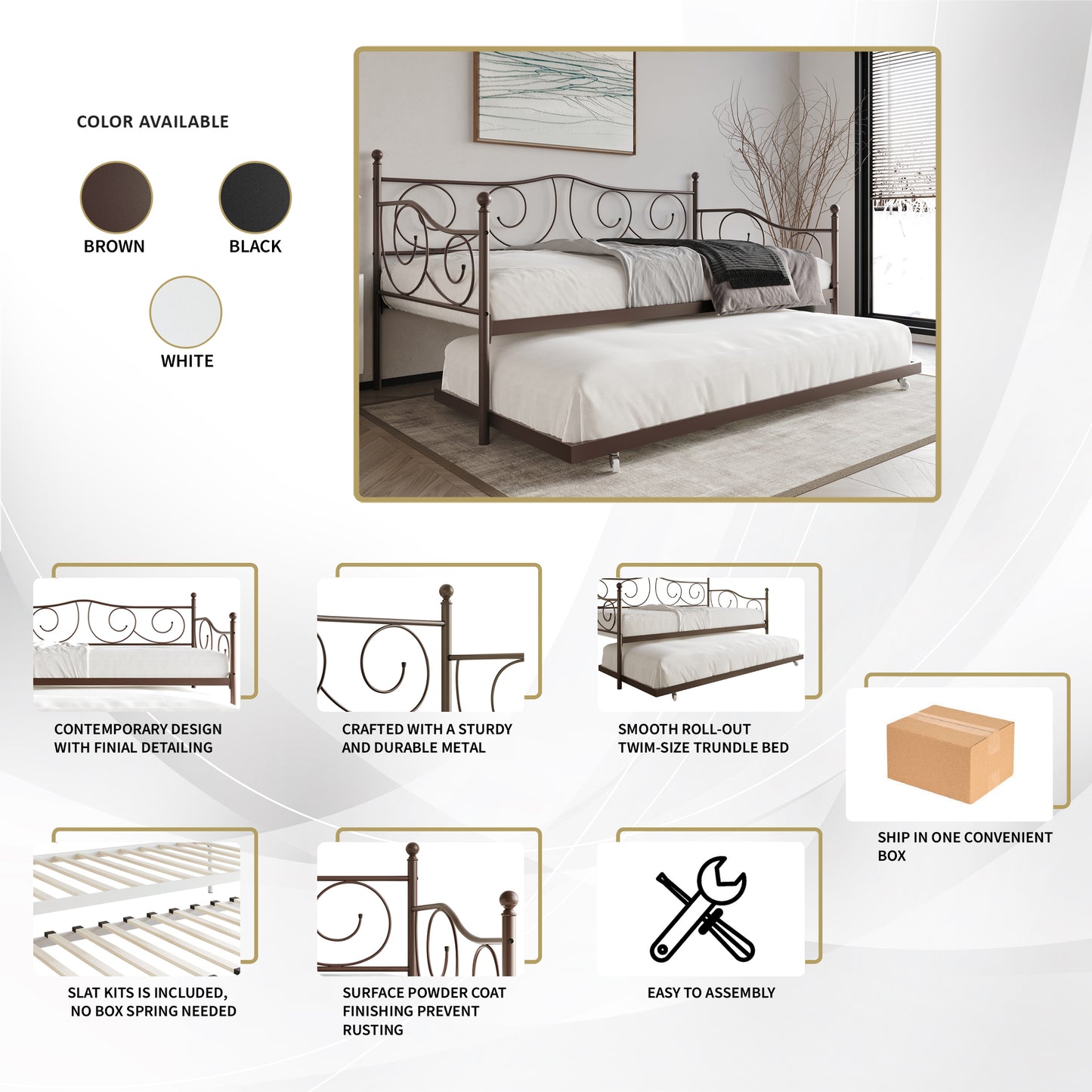 Odlo Twin Size Metal Daybed with Trundle