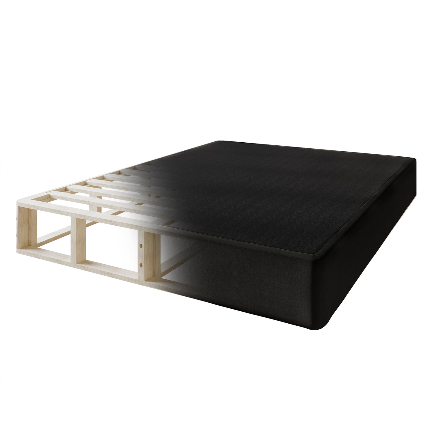 Tawnya Solid Wood 8-Inch Box Spring Foundation with Wood Slats with Black Linen Cover