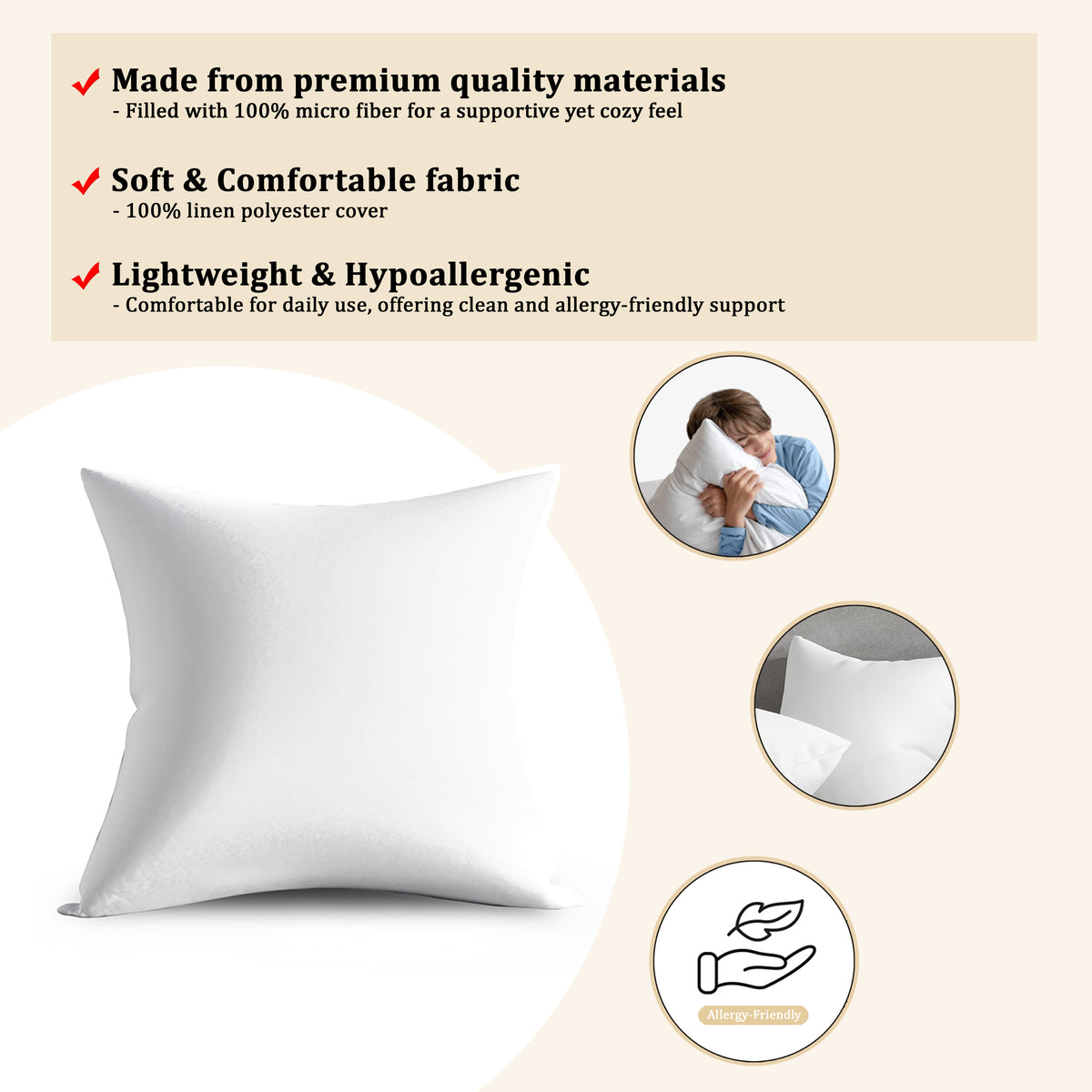 Lunara Plush Throw Pillow Inserts with Soft Supportive Fill