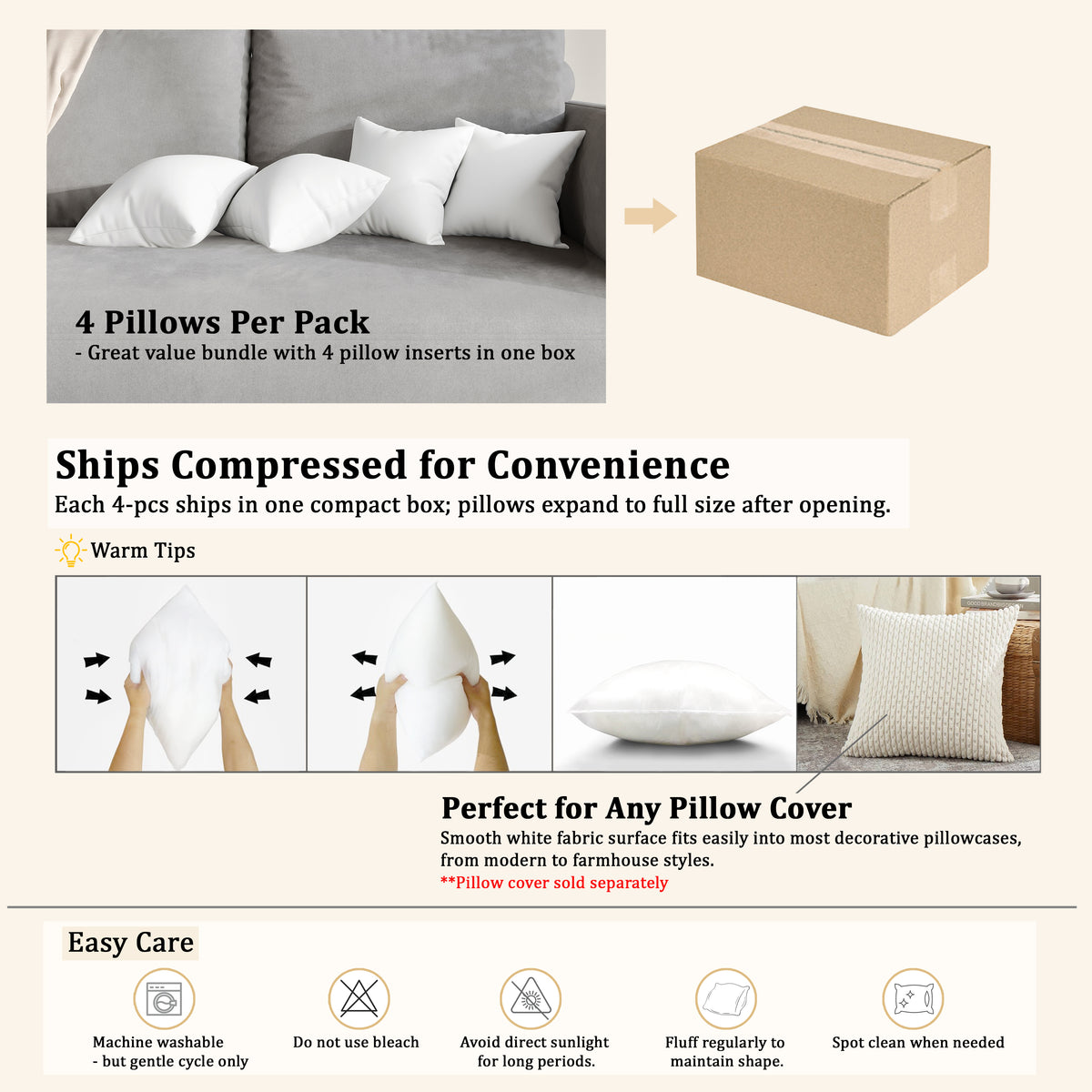 Lunara Plush Throw Pillow Inserts with Soft Supportive Fill
