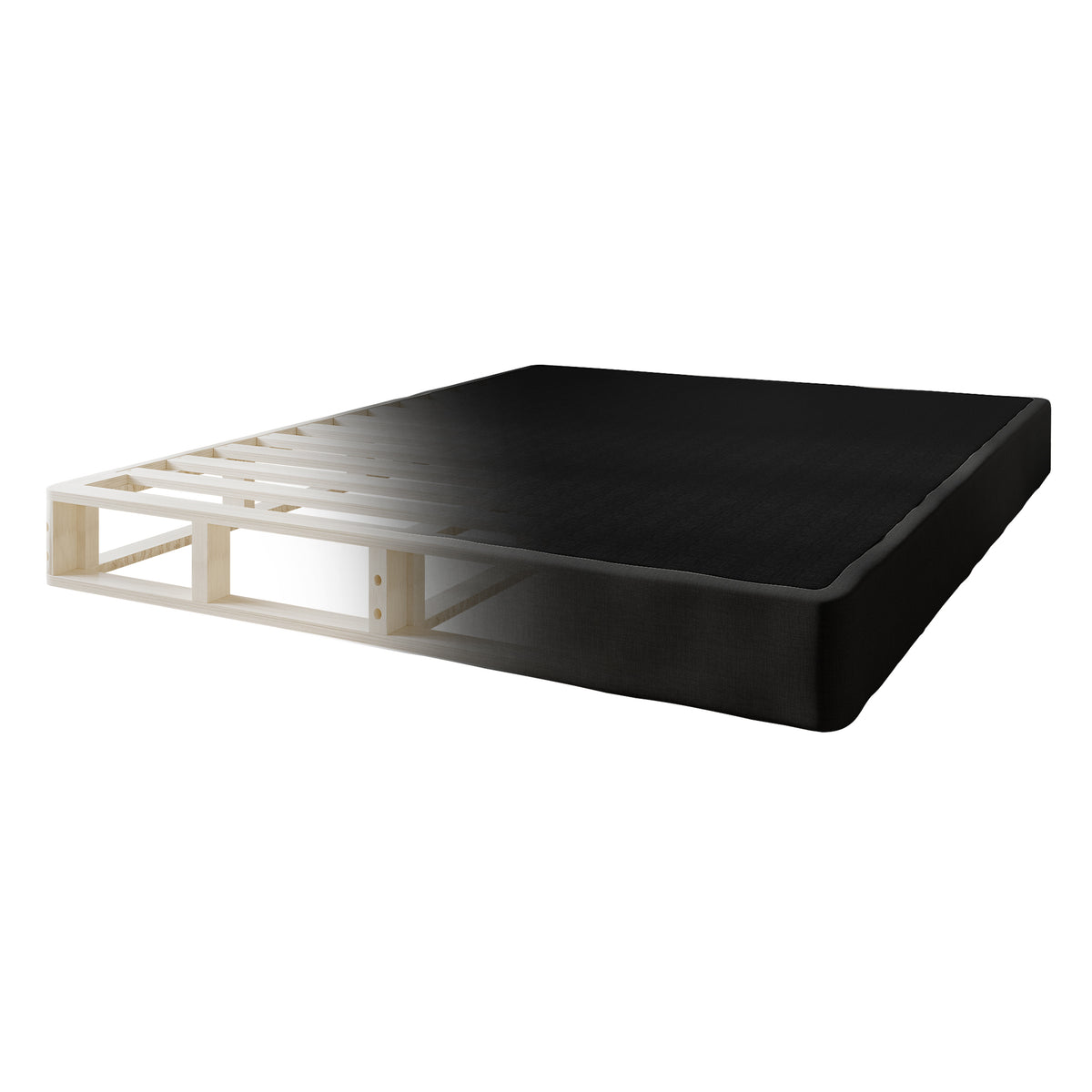 Headington Solid Wood 5-Inch Box Spring Foundation with Wood Slats with Black Linen Cover