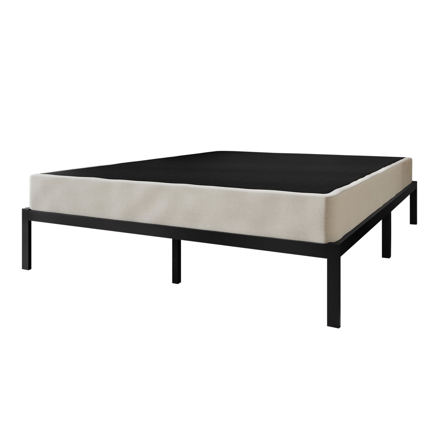 Nickalls Solid Wood 5-Inch Box Spring Foundation with Wood Slats with Warm Grey Linen Cover